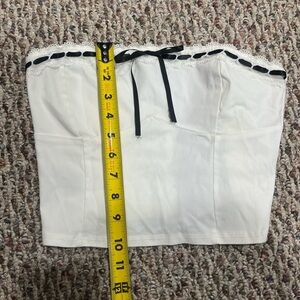 White Strapless Lace-Trim Tube Top with Black Ribbon
